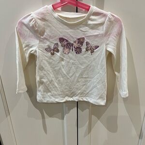Kids Long Sleeve Butterfly Tee - White and Purple